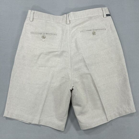 Dockers Shorts Men 34 Cream Linen Cotton Chino Pleated Golf Pockets Casual Khaki - Picture 2 of 8
